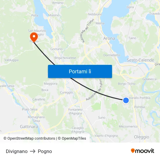 Divignano to Pogno map