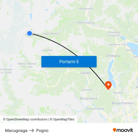 Macugnaga to Pogno map
