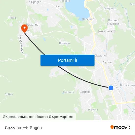 Gozzano to Pogno map