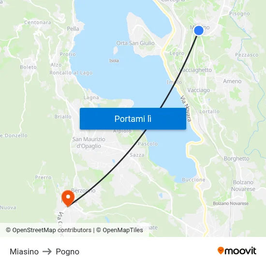 Miasino to Pogno map