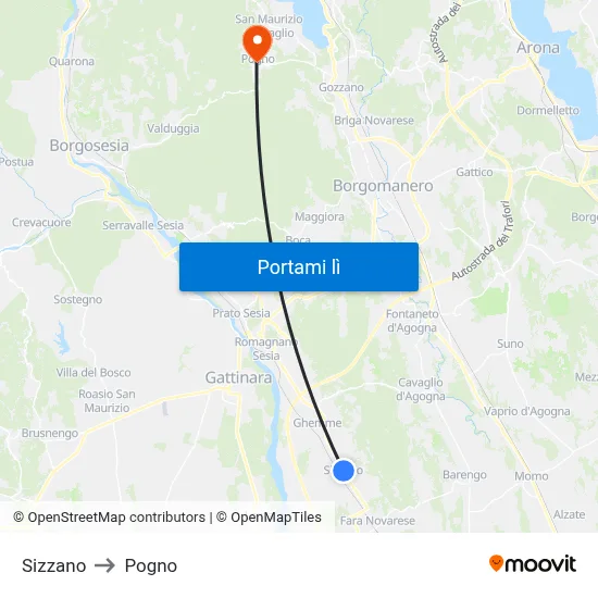Sizzano to Pogno map