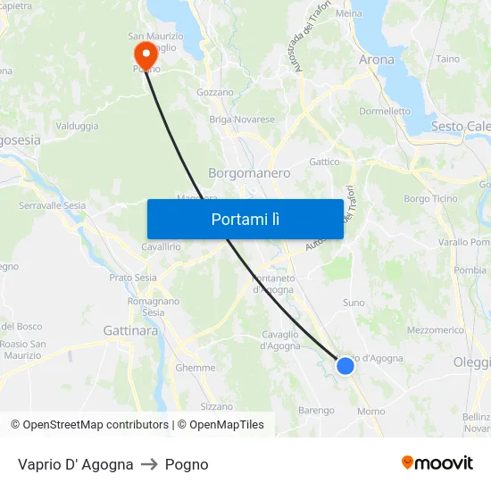 Vaprio D' Agogna to Pogno map