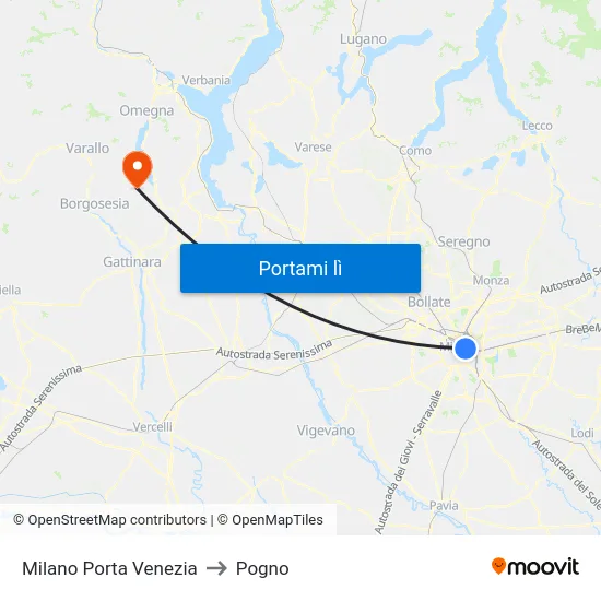 Milano Porta Venezia to Pogno map