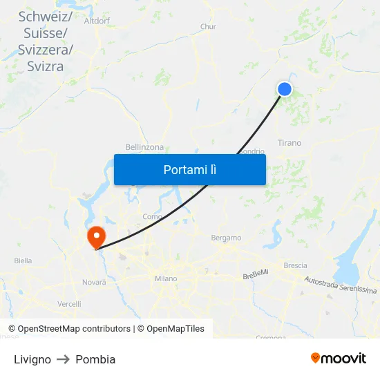 Livigno to Pombia map