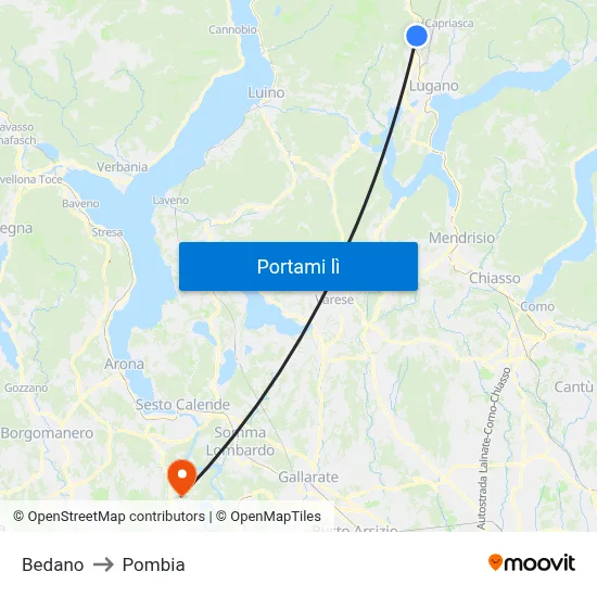 Bedano to Pombia map