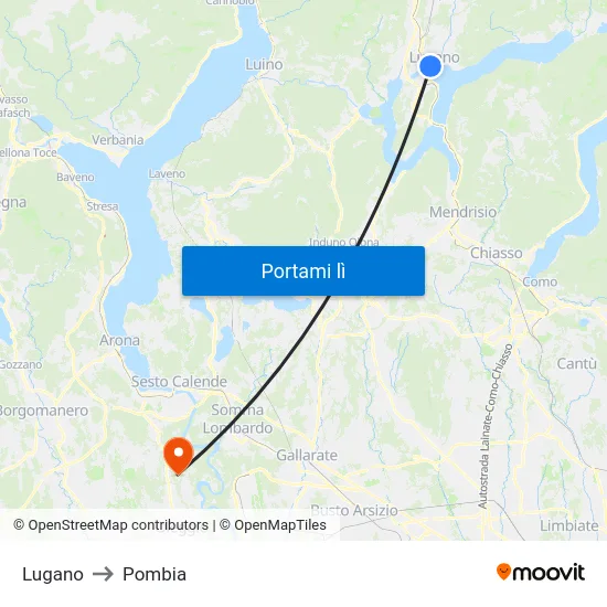 Lugano to Pombia map