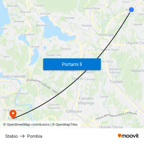 Stabio to Pombia map