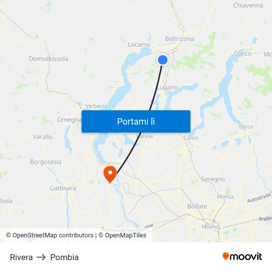 Rivera to Pombia map