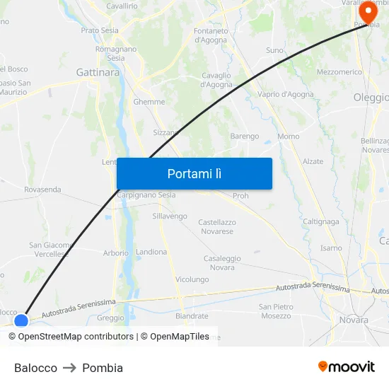 Balocco to Pombia map