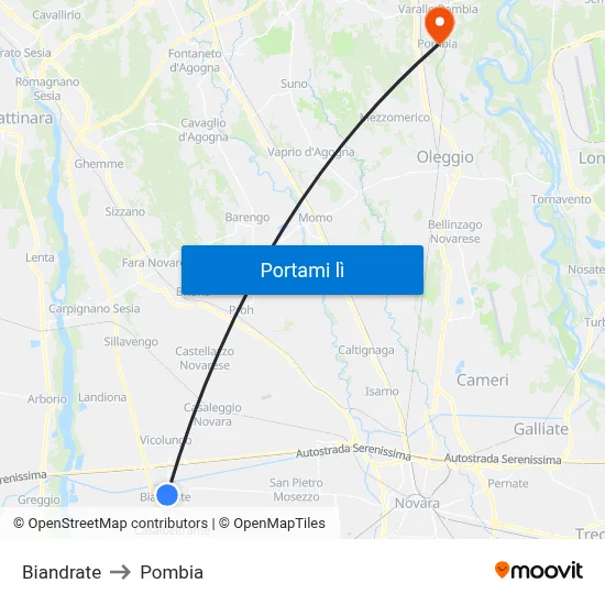 Biandrate to Pombia map