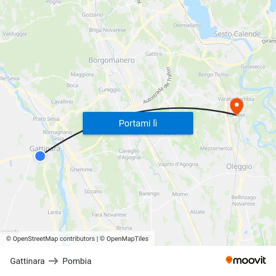 Gattinara to Pombia map