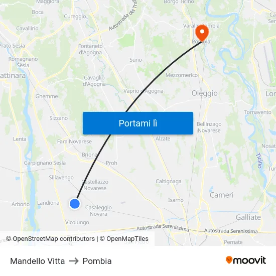 Mandello Vitta to Pombia map