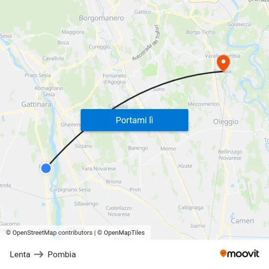 Lenta to Pombia map