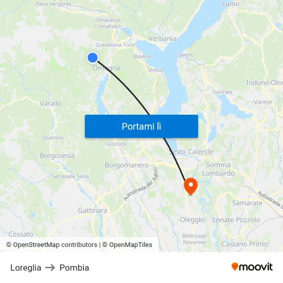 Loreglia to Pombia map
