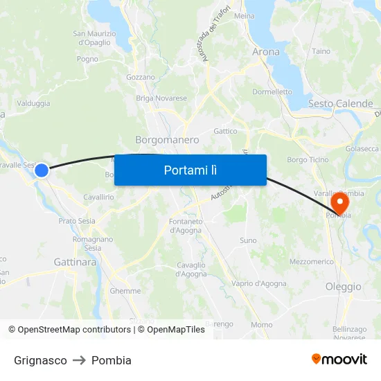 Grignasco to Pombia map