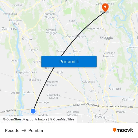 Recetto to Pombia map