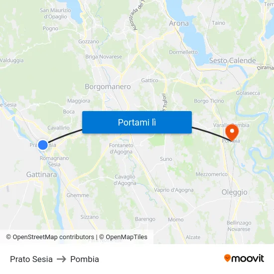 Prato Sesia to Pombia map