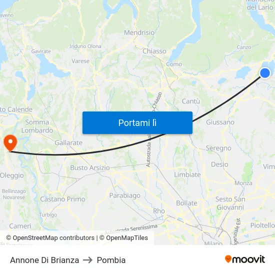Annone Di Brianza to Pombia map