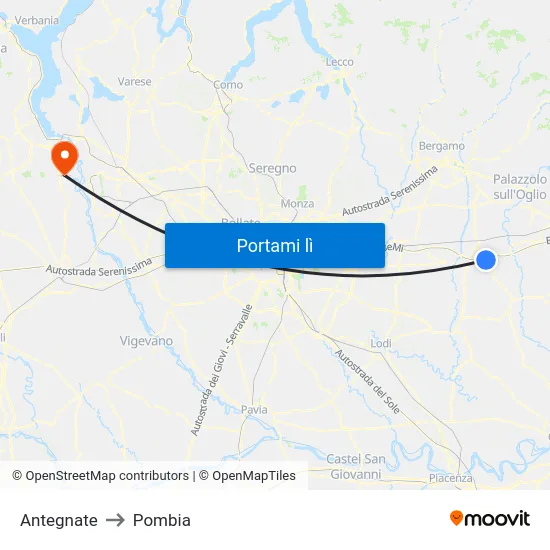Antegnate to Pombia map