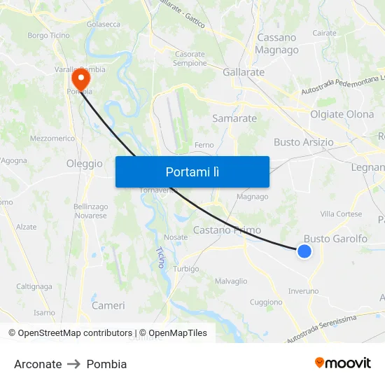 Arconate to Pombia map