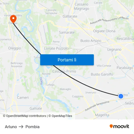 Arluno to Pombia map