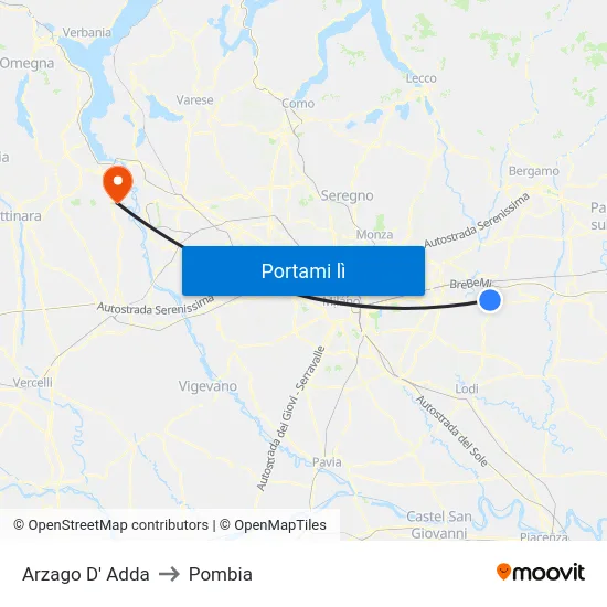 Arzago D' Adda to Pombia map