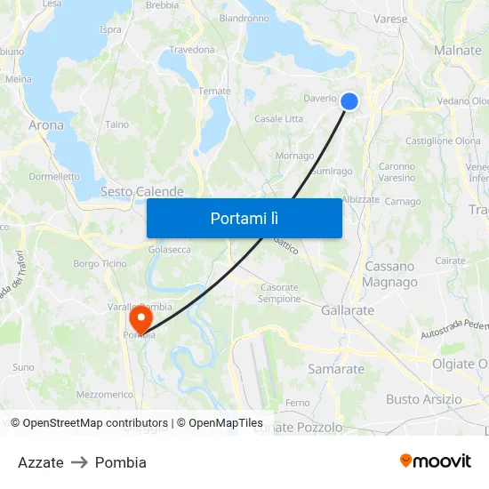 Azzate to Pombia map