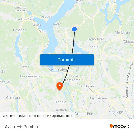 Azzio to Pombia map