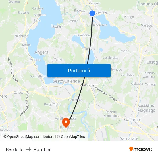 Bardello to Pombia map