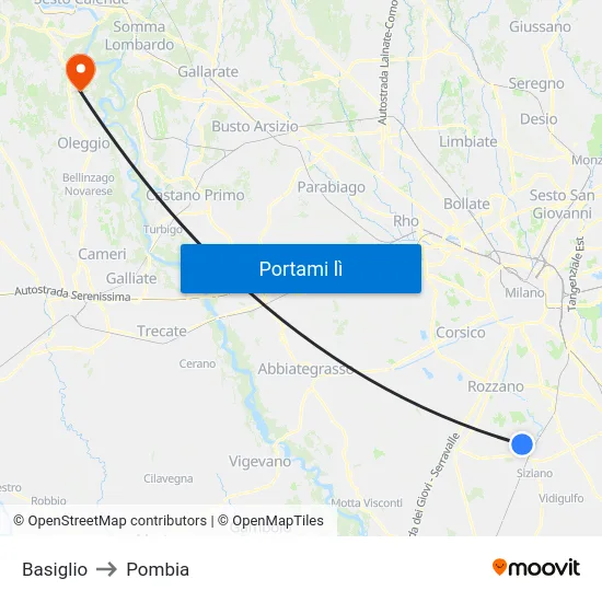 Basiglio to Pombia map