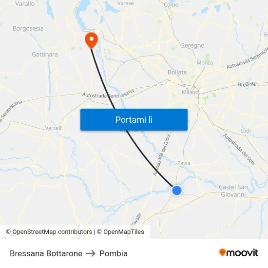 Bressana Bottarone to Pombia map