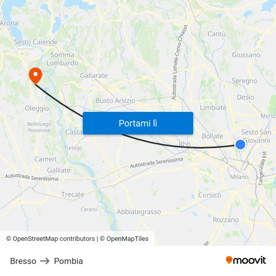 Bresso to Pombia map