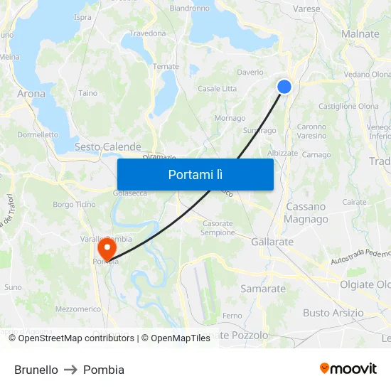 Brunello to Pombia map