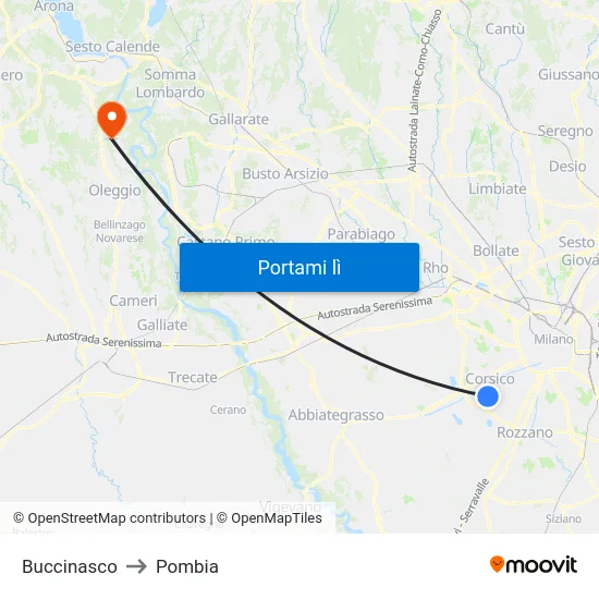 Buccinasco to Pombia map