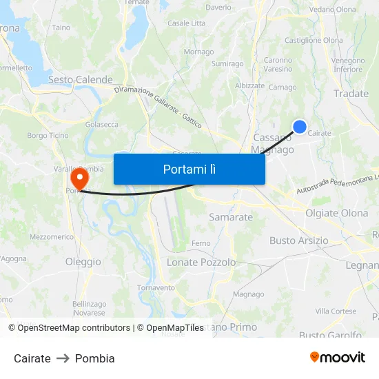 Cairate to Pombia map