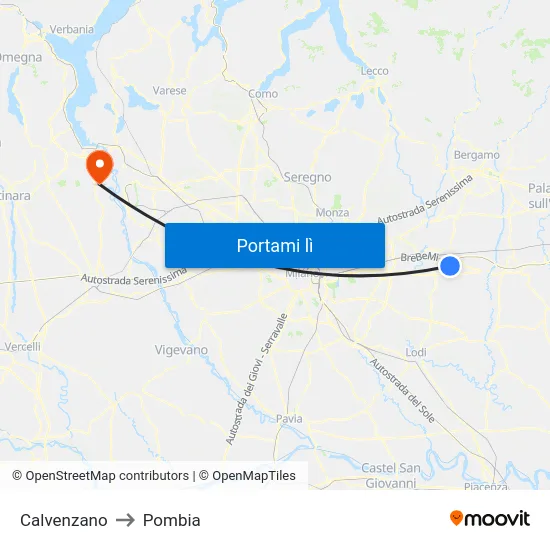 Calvenzano to Pombia map