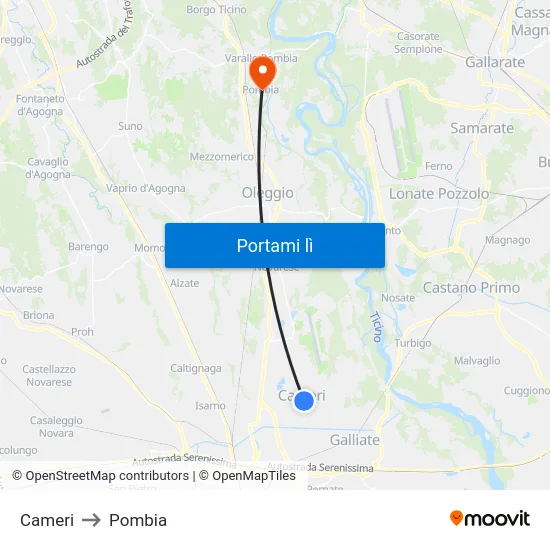 Cameri to Pombia map