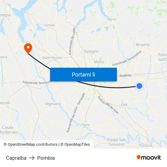 Capralba to Pombia map