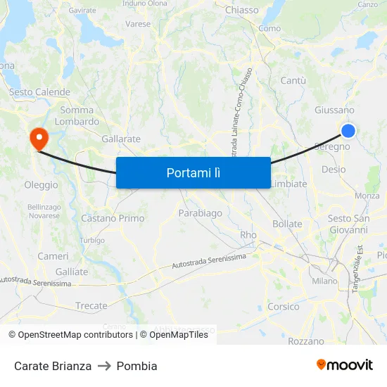 Carate Brianza to Pombia map
