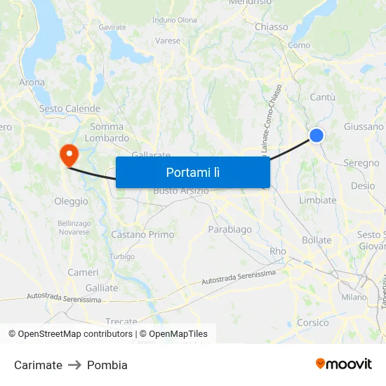 Carimate to Pombia map
