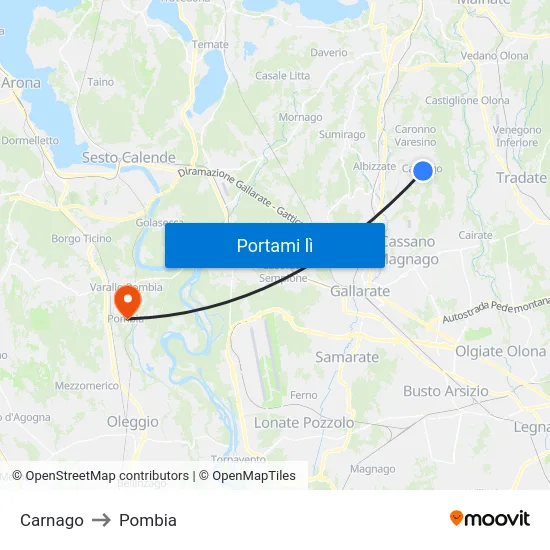 Carnago to Pombia map