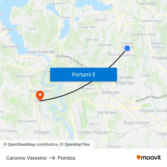 Caronno Varesino to Pombia map