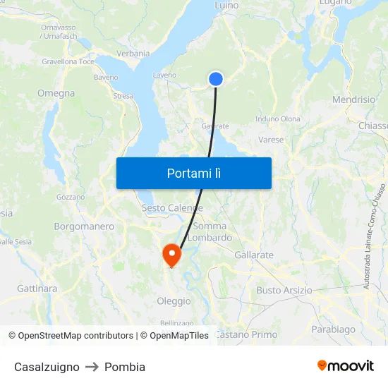 Casalzuigno to Pombia map