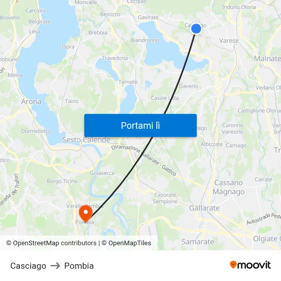 Casciago to Pombia map