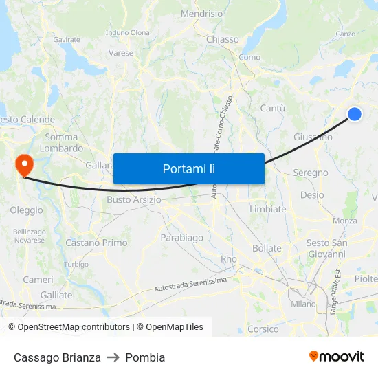 Cassago Brianza to Pombia map