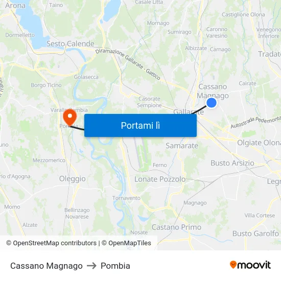 Cassano Magnago to Pombia map