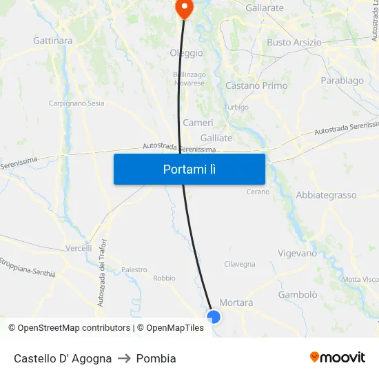 Castello D' Agogna to Pombia map