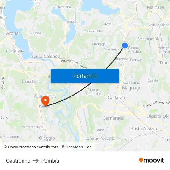 Castronno to Pombia map