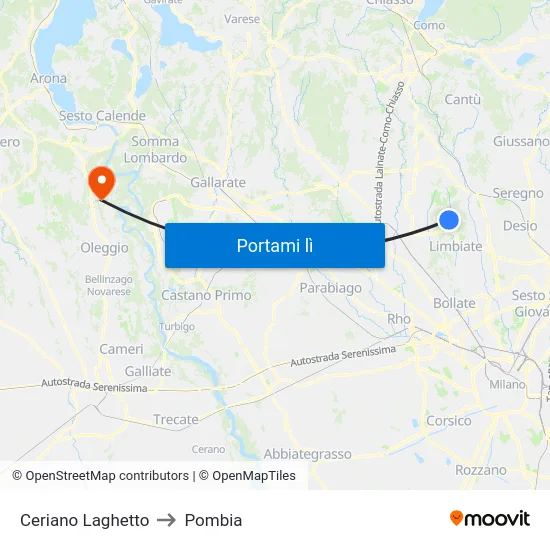 Ceriano Laghetto to Pombia map