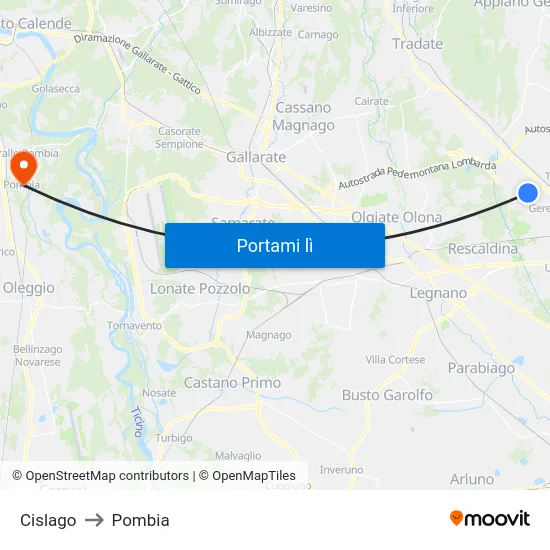 Cislago to Pombia map